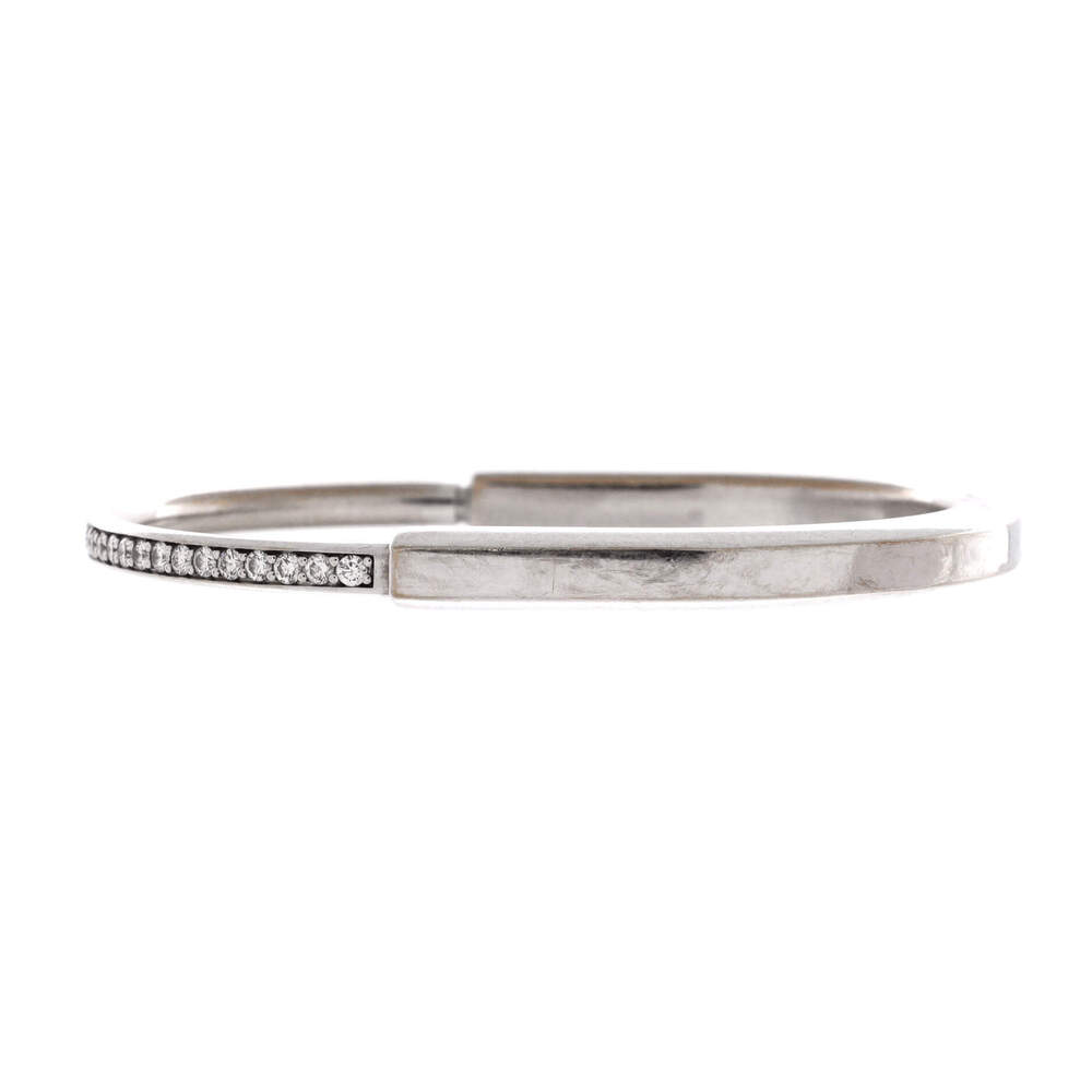 Tiffany & Co. Lock Bangle Bracelet 18K White Gold with Half Pave Diamonds